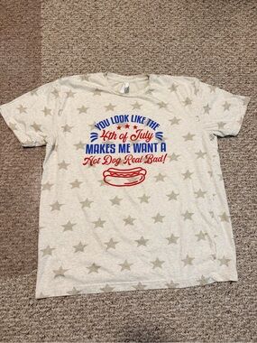Adult 4th of July Graphic Star Tee - Red, Blue on Cream